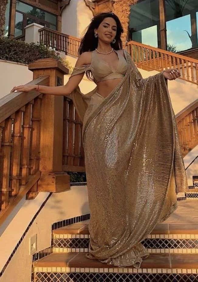 Golden Drape Sequin Saree