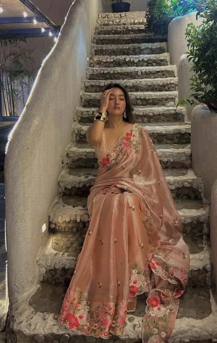 Peach Bloom Floral Saree