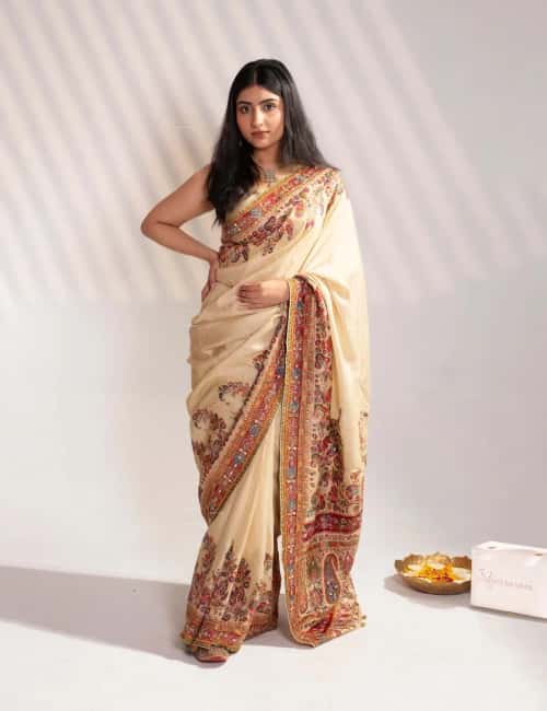 Cream Art Silk Saree & Rani Pink Blouse - collection image