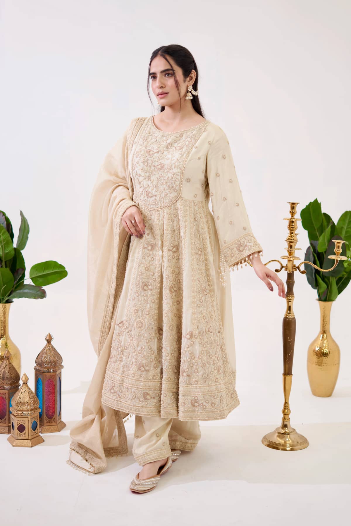 Ivory Floral Ivory Floral Embroidered Anarkali Suit Set - collection image