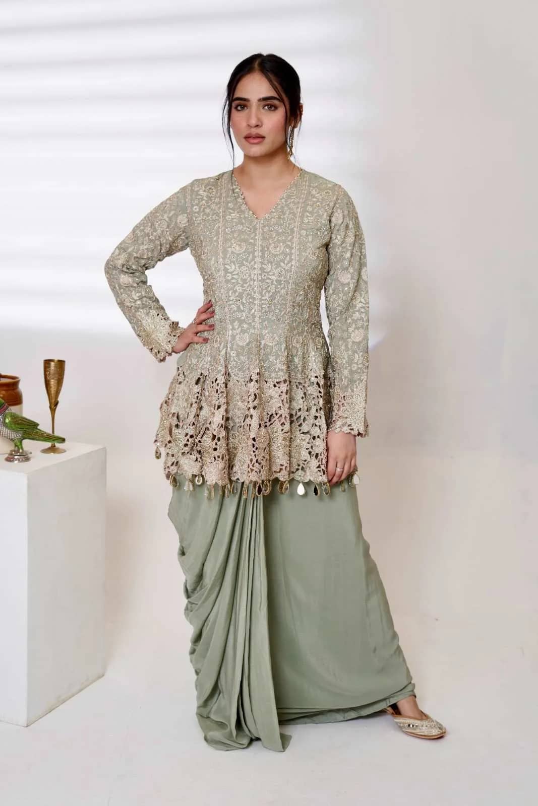 Pastel Green Festive Kurti Dhoti Suit Set - collection image