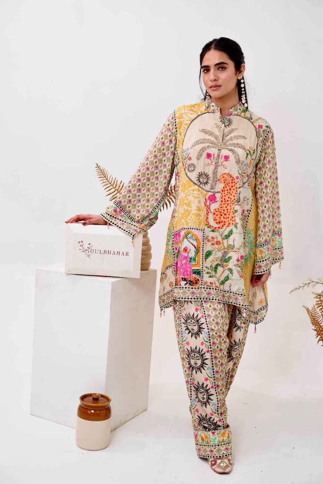Multicolor Printed Silk Farsi Salwar Set - collection image