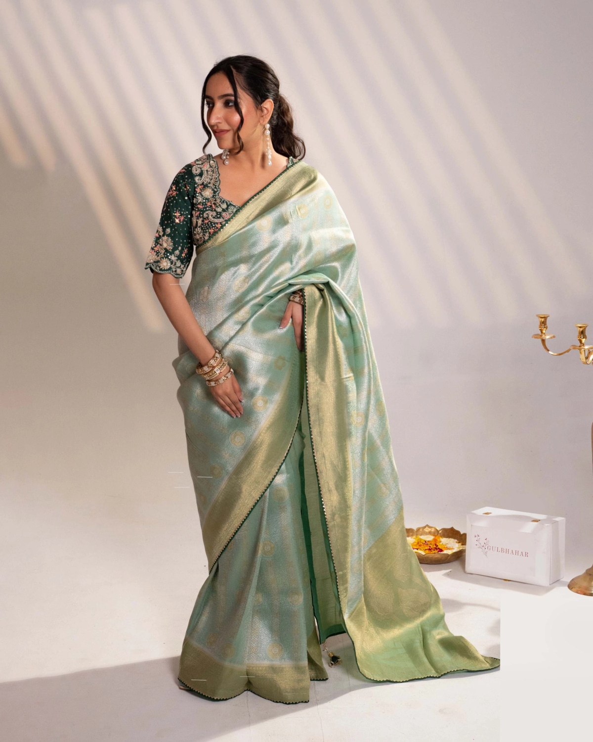 Green Banarasi Saree with Zari Embroidery - collection image