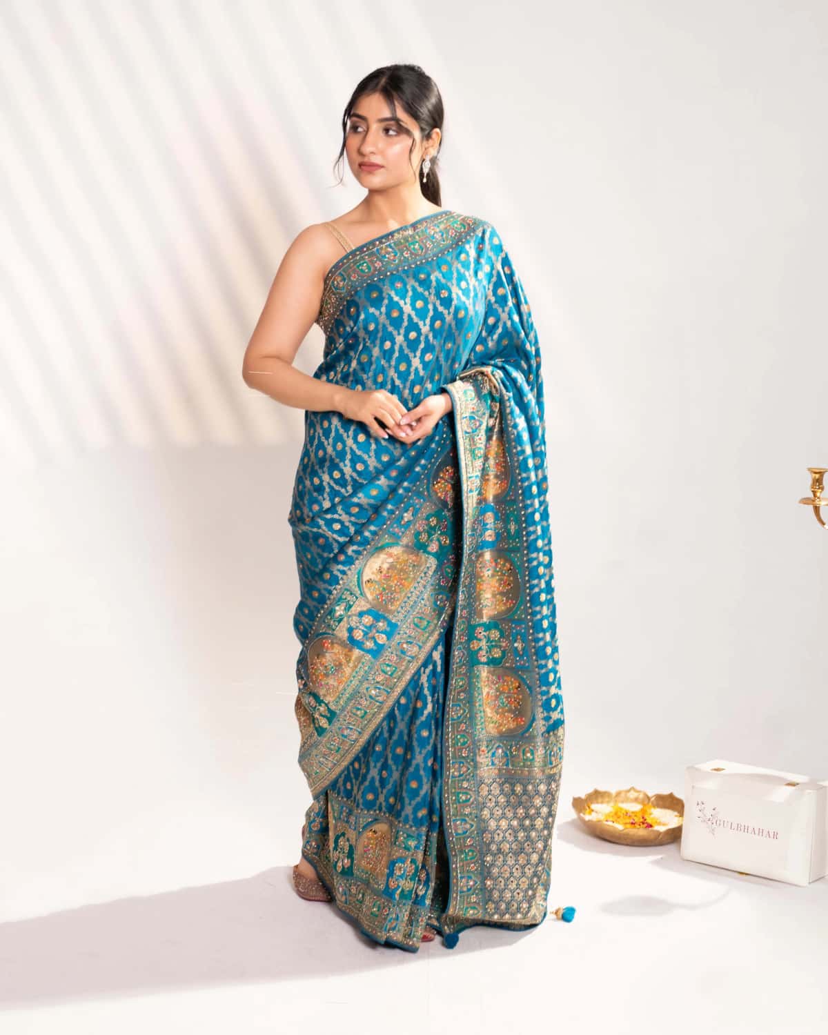 Royal Peacock Teal Banarasi Silk Saree - collection image