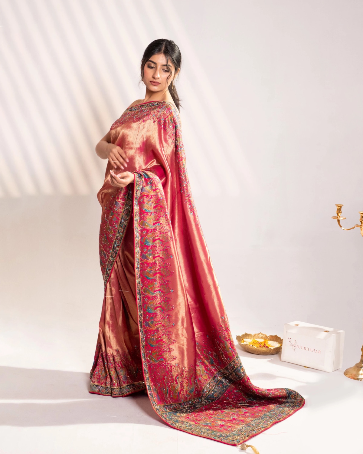Bright Rani Pink Banarasi Silk Saree with Peacock Motifs & Tassel Pallu - collection image