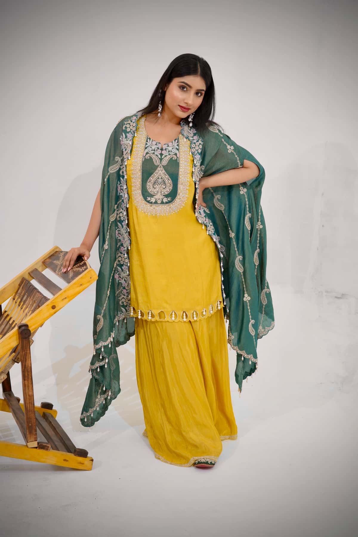 Light Mustard Tissue Silk A-line Suit Set with Dupatta (Set of 3) - collection image