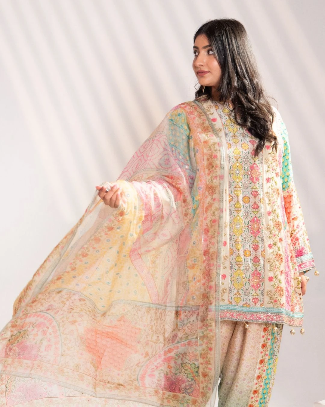 Pastel Floral Printed Kurta Set with Dupatta (Set of 3) - collection image